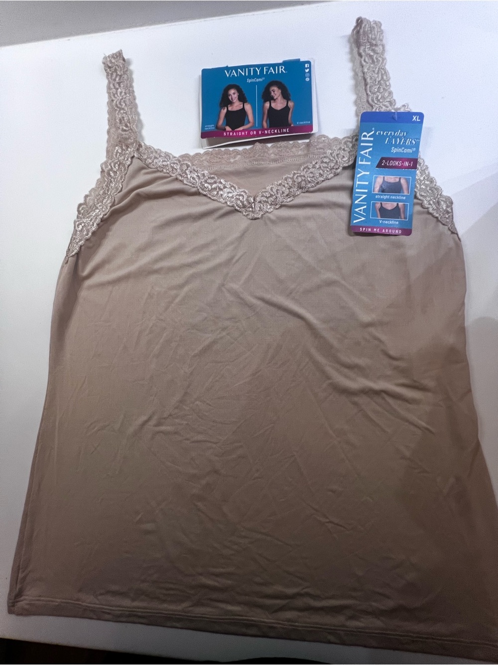 VANITY FAIR PERFECT LACE SPIN CAMI BEIGE SIZE XL.  NWT